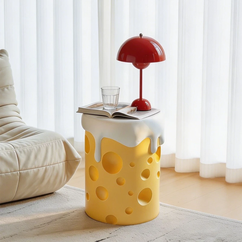Cream Style Resin Stool Cheese Shape Bedroom Floor Nightstand Living Room Sofa Side Table Stable Decor Ornament for Home Gift - view 2