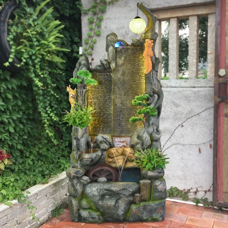 Hot Sales FRP Fiberglass Large-scale Simulation Rockery Squirrel Pastoral Style Garden Fountain Water Feature
