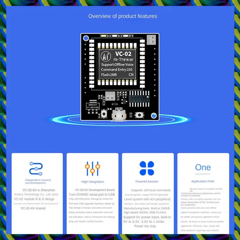 บอร์ดพัฒนาโมดูลควบคุมการรู้จําเสียงออฟไลน์อัจฉริยะ AI 4X VC-02-Kit รายวัน