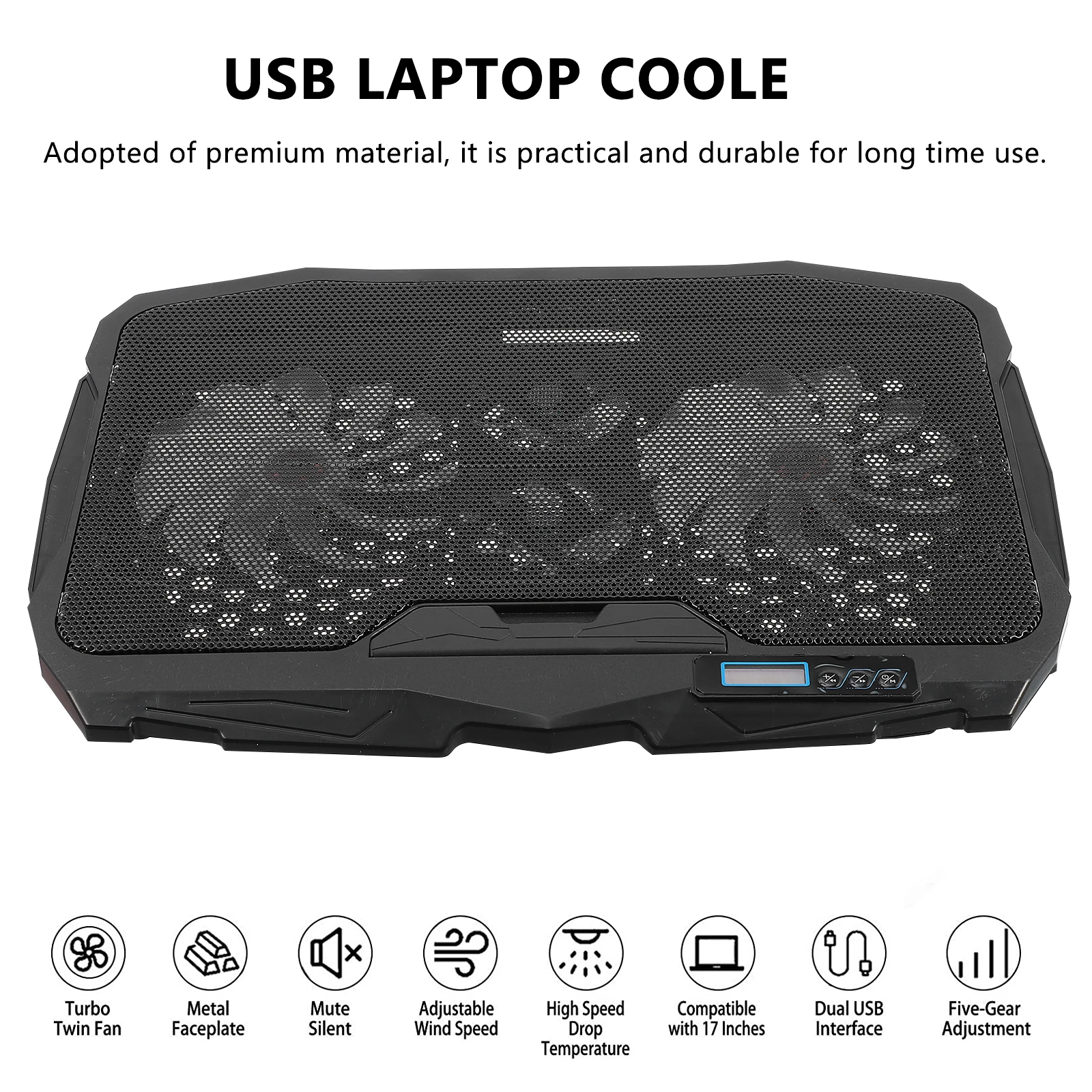 

LCD Touch Control Heat Sink Laptop Adjustable Stand 4-Angle 6-Speed Anti-Slip Cooling Support Gaming Notebook Cooler USB