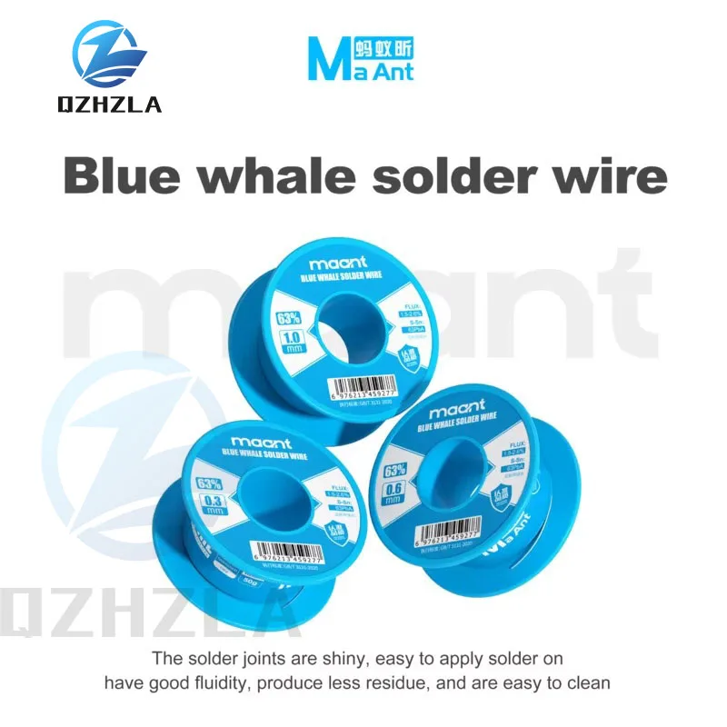 Blue Whale Solder Wire 63 37 Rosin Core 0.3/0.6/1.0mm Low Melting Point High Purity for Motherboard PCB Repair Soldering Tools