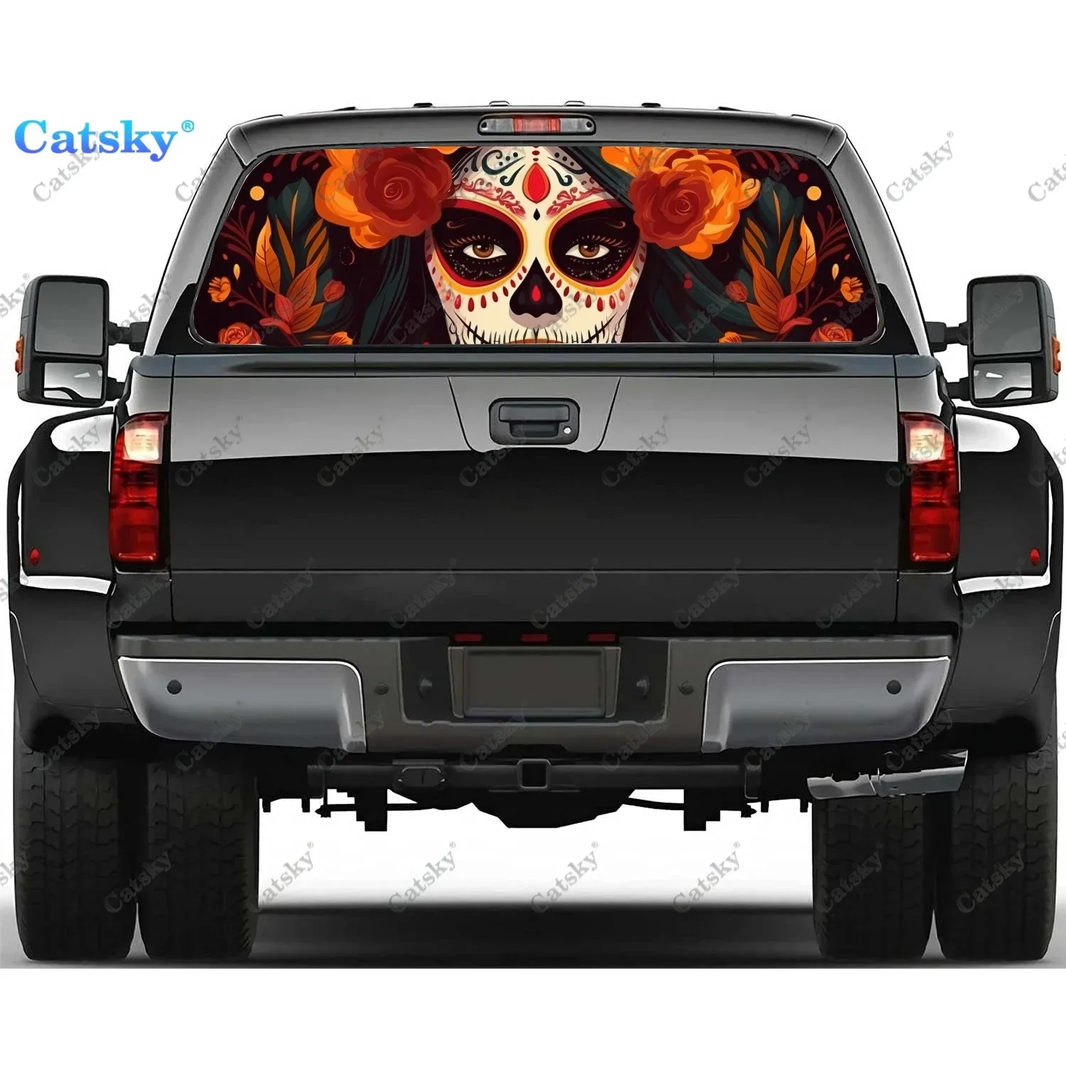 

Mexican Sugar Skull Girl Rear Window Decal Fit Pickup,Truck,Car Universal See Through Perforated Back Window Vinyl Sticker