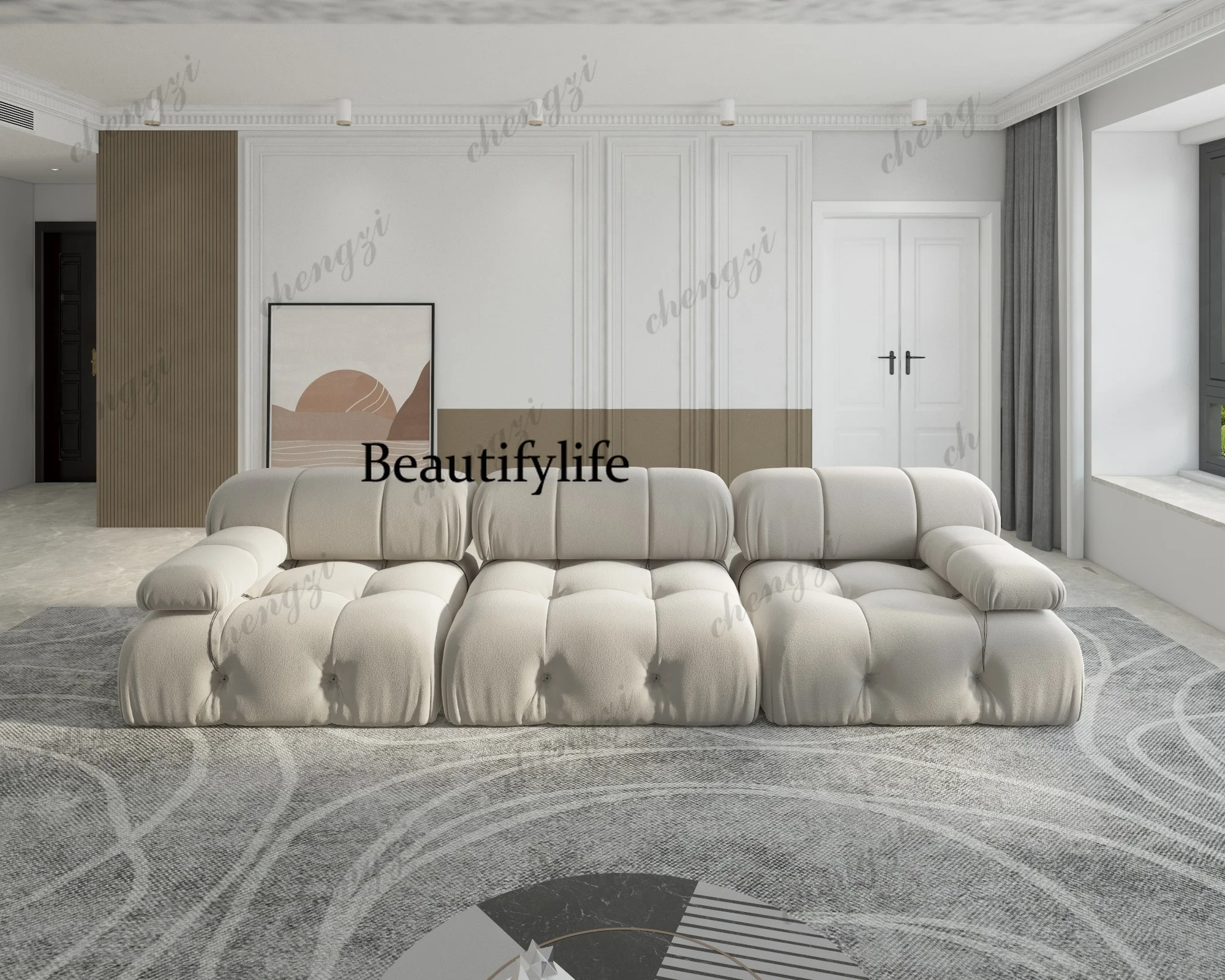 

104" Minimalist Modular Sectional Sofas Modern Velvet Convertible Couches 3 Seats Living Room Sofa Sets for Office Apartment