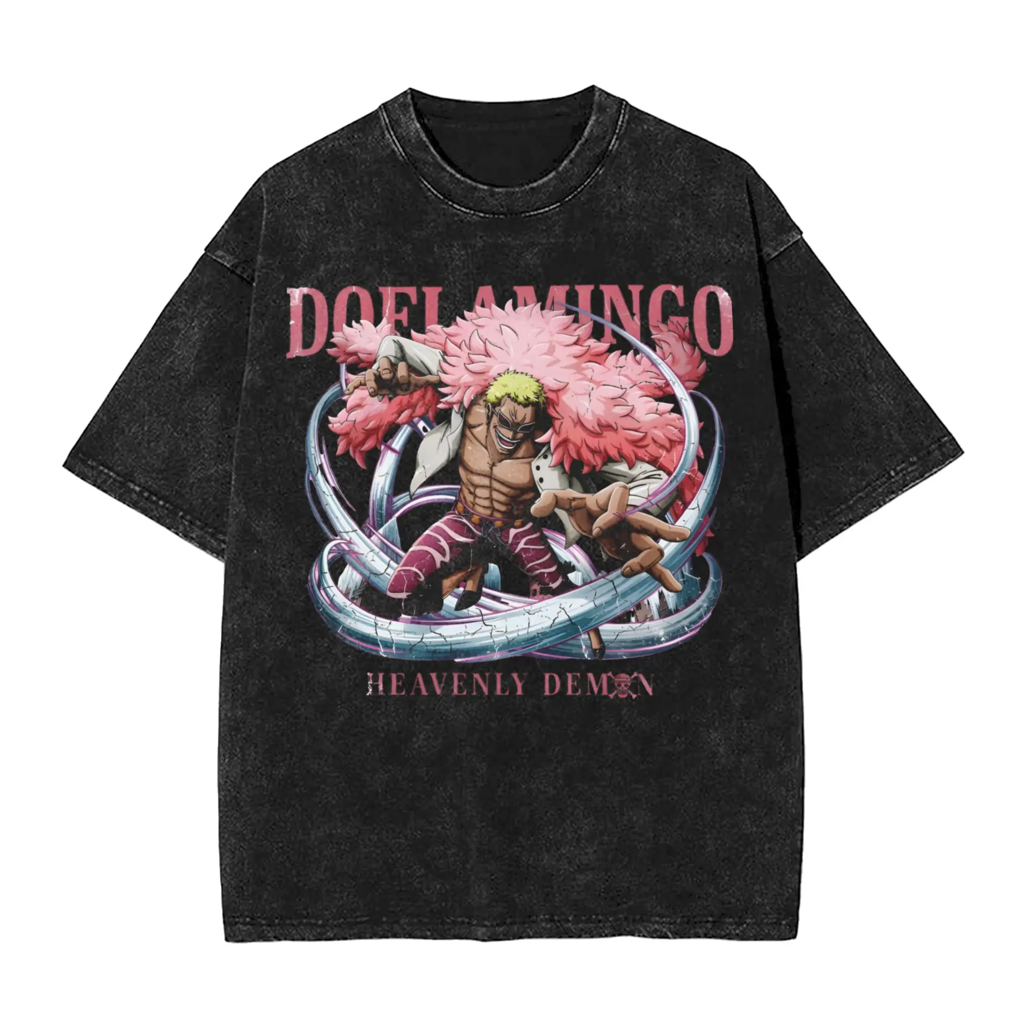 Harajuku Washed T Shirt Donquixote Doflamingo Loose T-Shirts Ones Pieces Novelty Tshirt for Men Summer Y2K Funny Print Tops