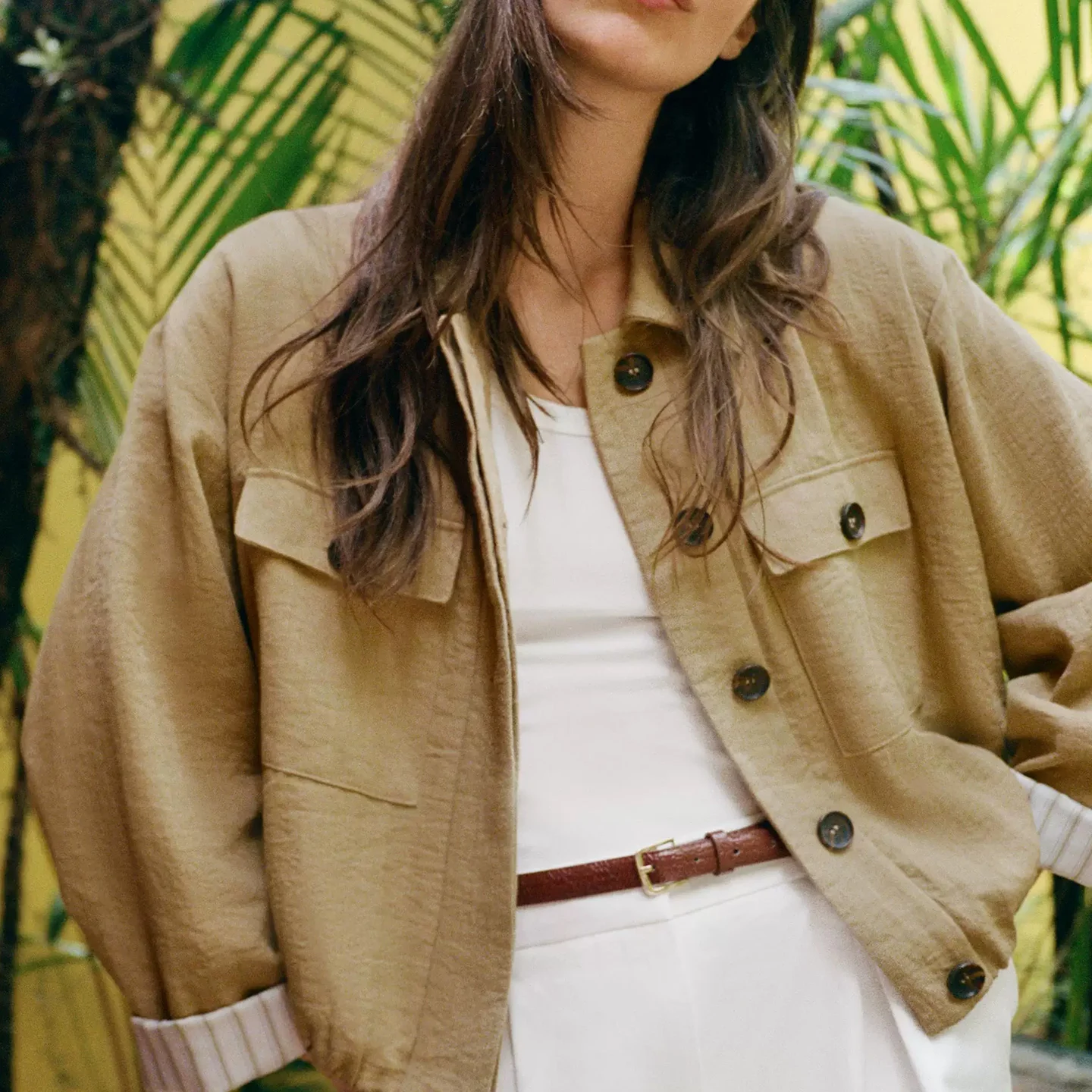 Fashionable Women's Long Sleeve Short Jacket Summer 2026 Casual Style Pocket Design Turn-Up Cuff Stand Collar Outerwear