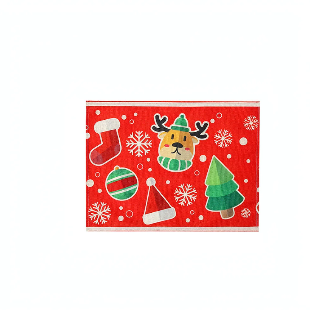 Christmas Theme Placemat Linen Fabric Dining Table Mat Cartoon Santa Snowman Print Holiday Party Home Kitchen Decor