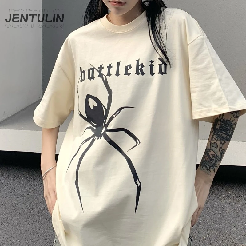 Y2k Korean Men Clothing Spider Graphic Acubi Harajuku Egirl Short Sleeve Top Grunge Aesthetic Oversized Unisex Tshirt Streetwear