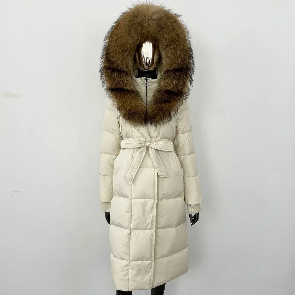 

New Women White Goose Down Jacket Parka Thick Warm Loose Waterproof Coat Winter Real Fox Fur Collar Jacket Natural Fur Jacket