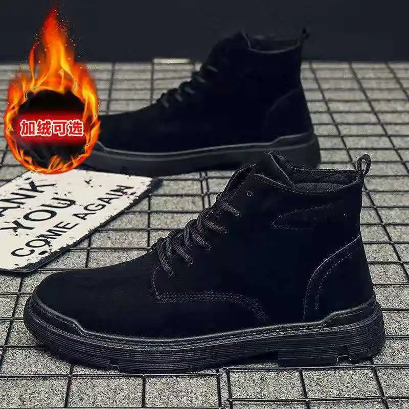 High Quality Fashionable Height Increasing Thick Soled Boots British Style Retro High Top Men's Shoes for Non-slip Durable,Botas
