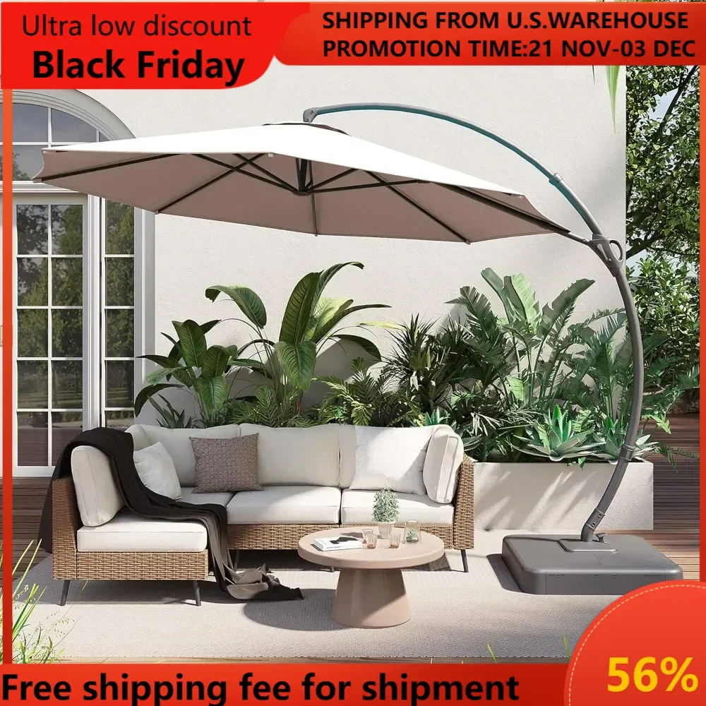 Outdoor Patio Umbrella with Base included, 11 FT Deluxe Curvy Cantilever Umbrella Heavy Duty Offset Hanging Umbrel