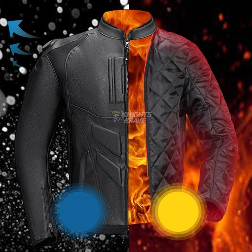 Retro Leather Motorcycle Jacket Winter Windproof Warm Chaqueta Moto Men Waterproof Motorbike Motocross Riding Jacket Black M-5XL