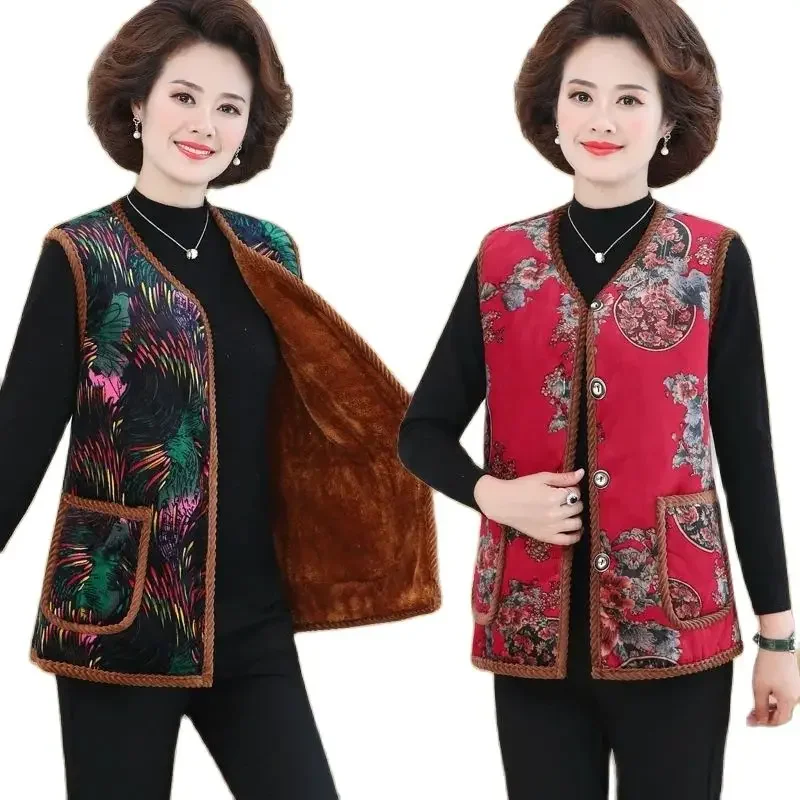 

Mother Autumn Coat Middle-Aged Elderly Women Waistcoat Western Style Lady Elderly Waistcoat Vest Autumn Winter New Style