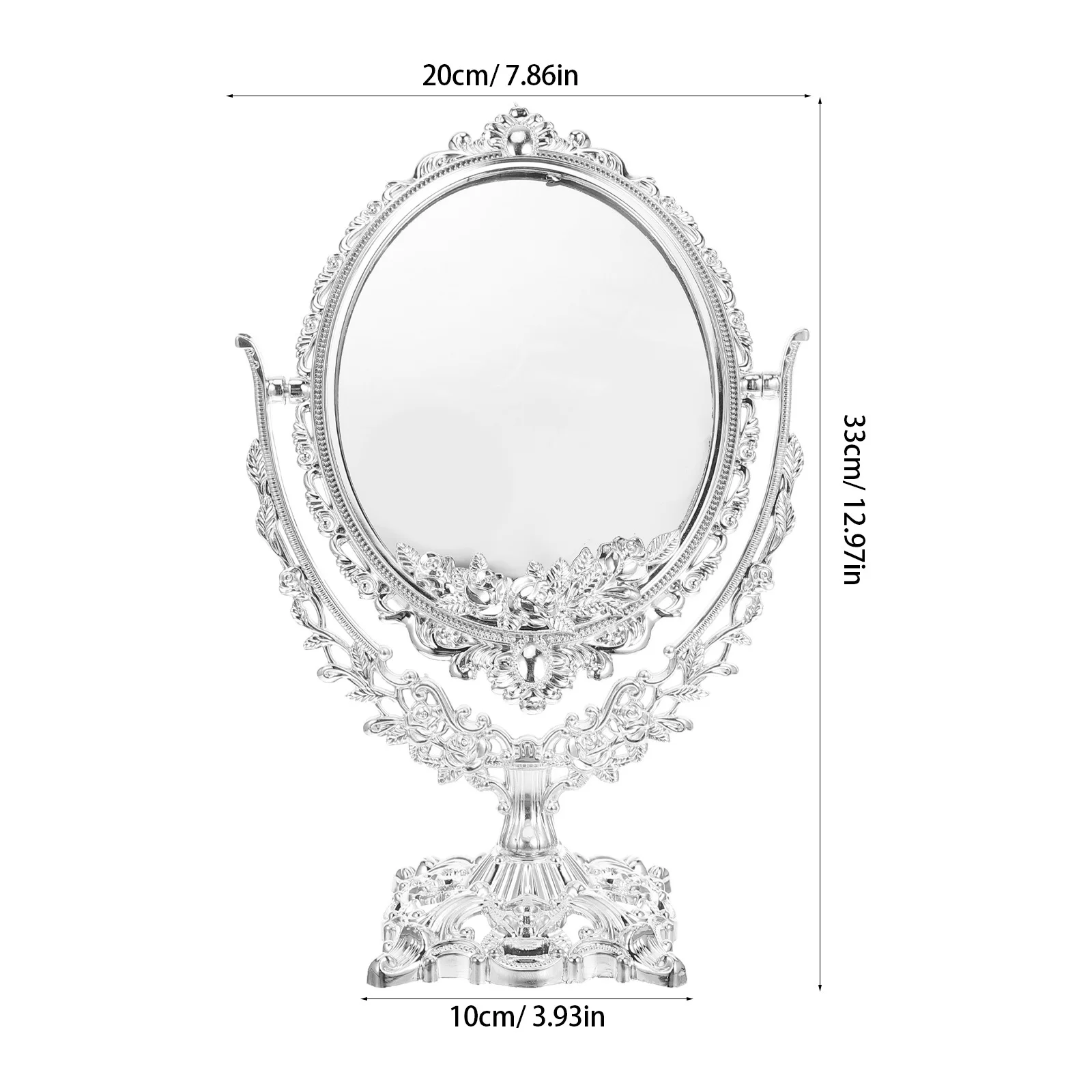 Vintage-Kosmetikspiegel, 360° drehbar, doppelseitig, hochauflösender ovaler Schreibtischspiegel, eleganter Retro-Stil, stabile Basis, platzsparend