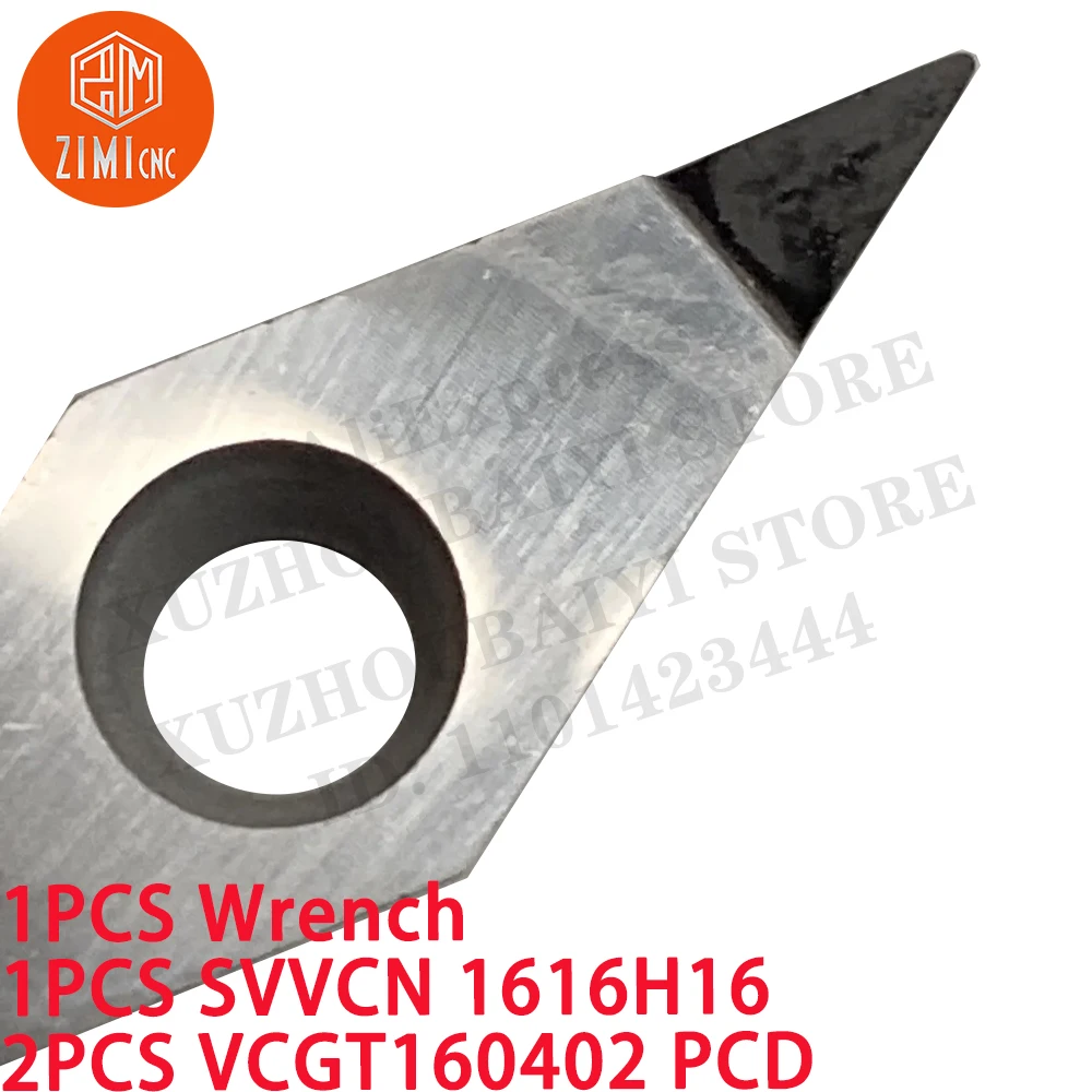 1PCS SVVCN 1616H16 Cylindrical turning tool Holder + 2PCS VCGT160402 PCD Carbide Inserts CNC metal lathe mechanical cutting tool