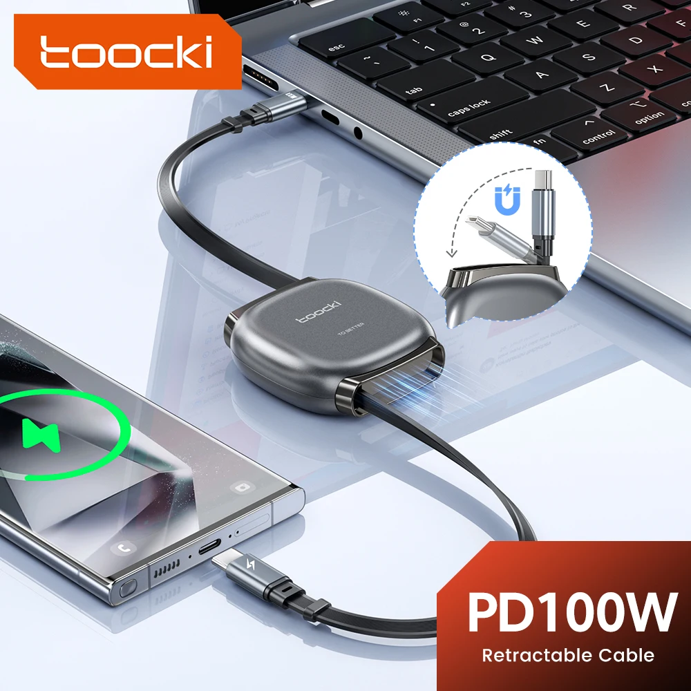 Toocki PD 100 واط USB كابل قابل للسحب نوع C إلى نوع C كابل شحن سريع آيفون 15 16 برو ماكس Xiaomi12 13 سامسونج S23 S24