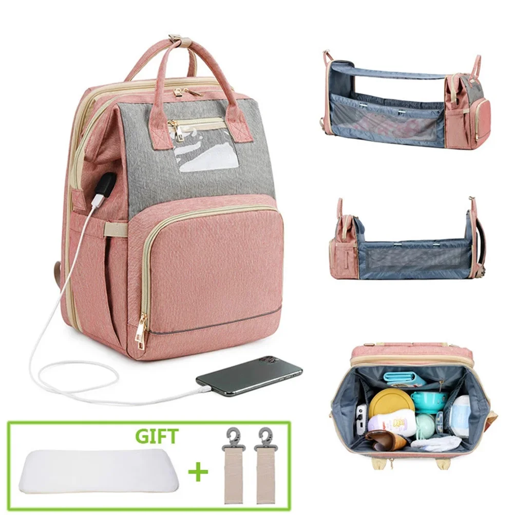 

Mommy Bed Diaper Bags Backpack Foldable Sunscreen Baby Crib Large Capacity Insulation Nursing Stroller USB