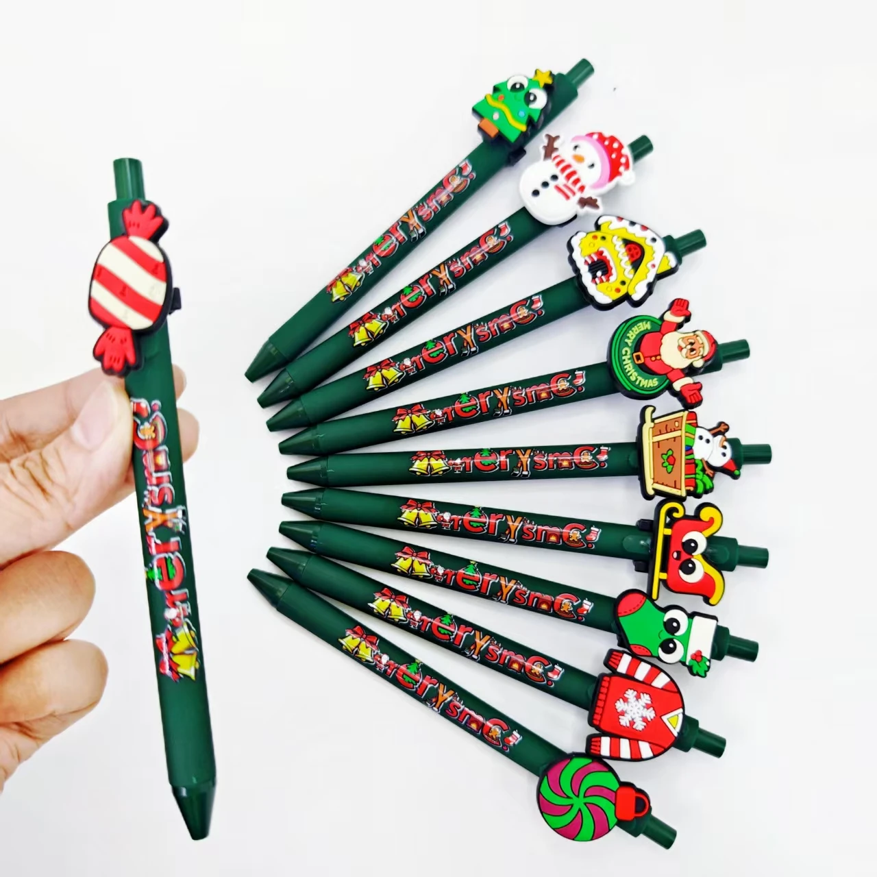 

10 шт./15 шт. зеленая рождественская шариковая ручка, патч-ручка, ежедневное офисное использование, канцелярские принадлежности для обучения студентов, подарочная ручка