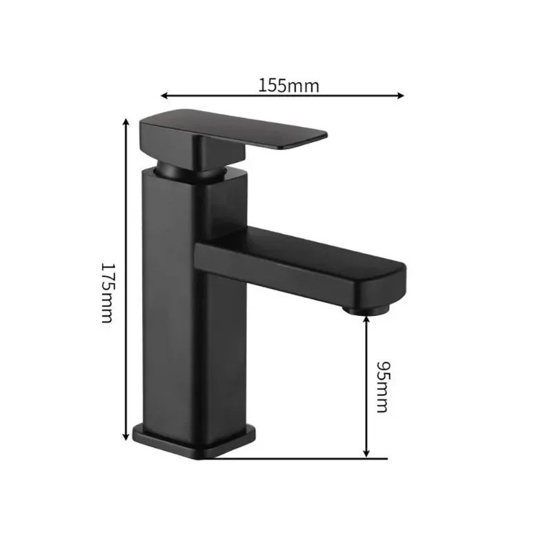 Basin Single Hole Black Faucet 304 Stainless Steel Single Cold Sink Faucet Bathroom Counter Basin Faucet Bathroom Faucets