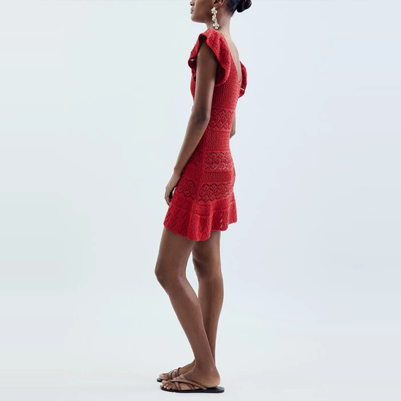  vestido de malha f de verão texturizado em camadas decoração cintura alta saia psada manga curta decote em v c...