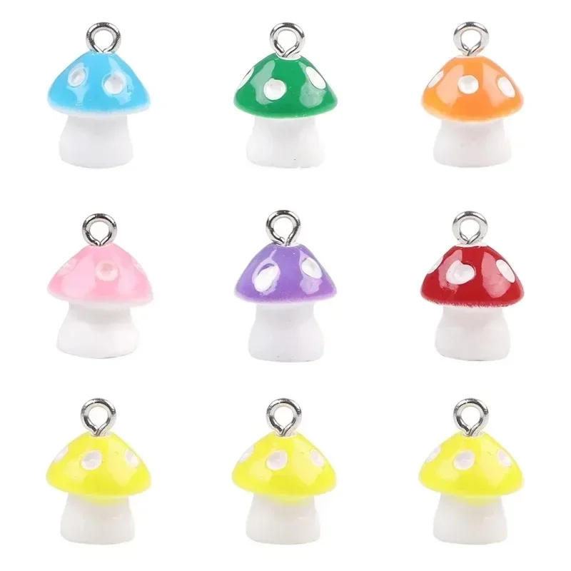 10Pcs Mini Resin Mushroom Bead Charms Lovely Pendants for DIY Necklace, Earring, Bracelet & Keychain Craft Supplies
