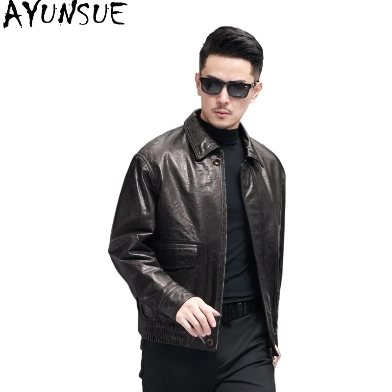 AYUNSUE Top Layer Cowhide 100% Genuine Leather Jacket Men Autumn Winter Real Cow Leather Down Coat High Quality Puffer Coats