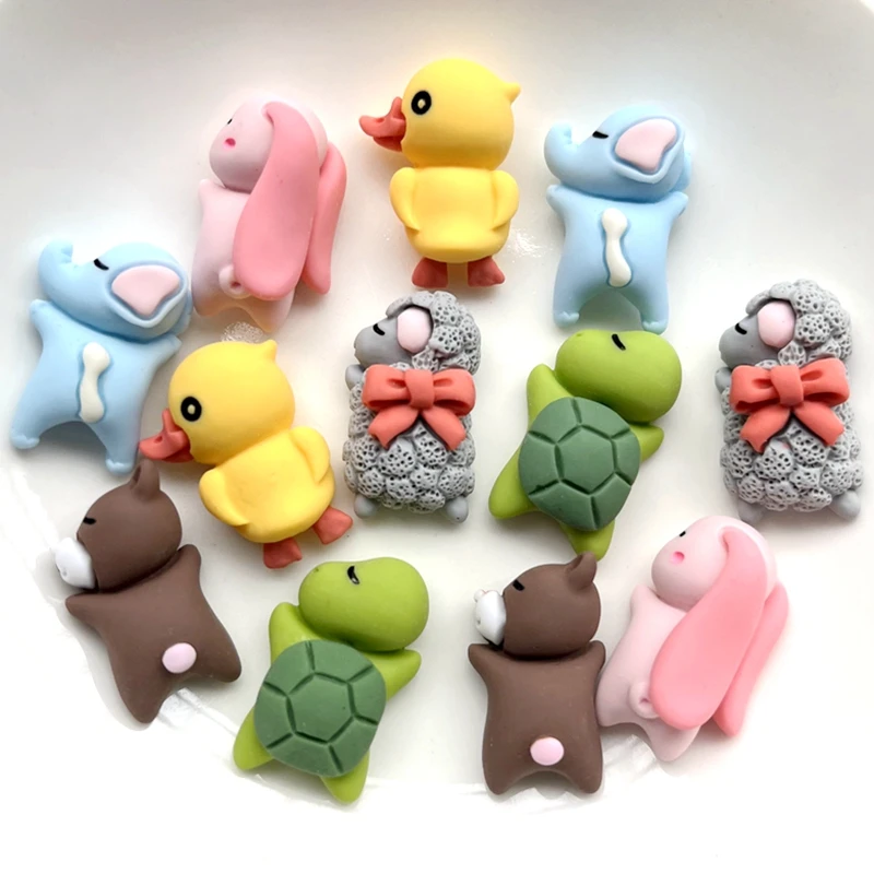 10pcs Cartoon Rabbit Sheep Bear Elephant Duck Sea Turtle flatback resin Cabochon Scrapbooking Hair Bow Center Embellishments