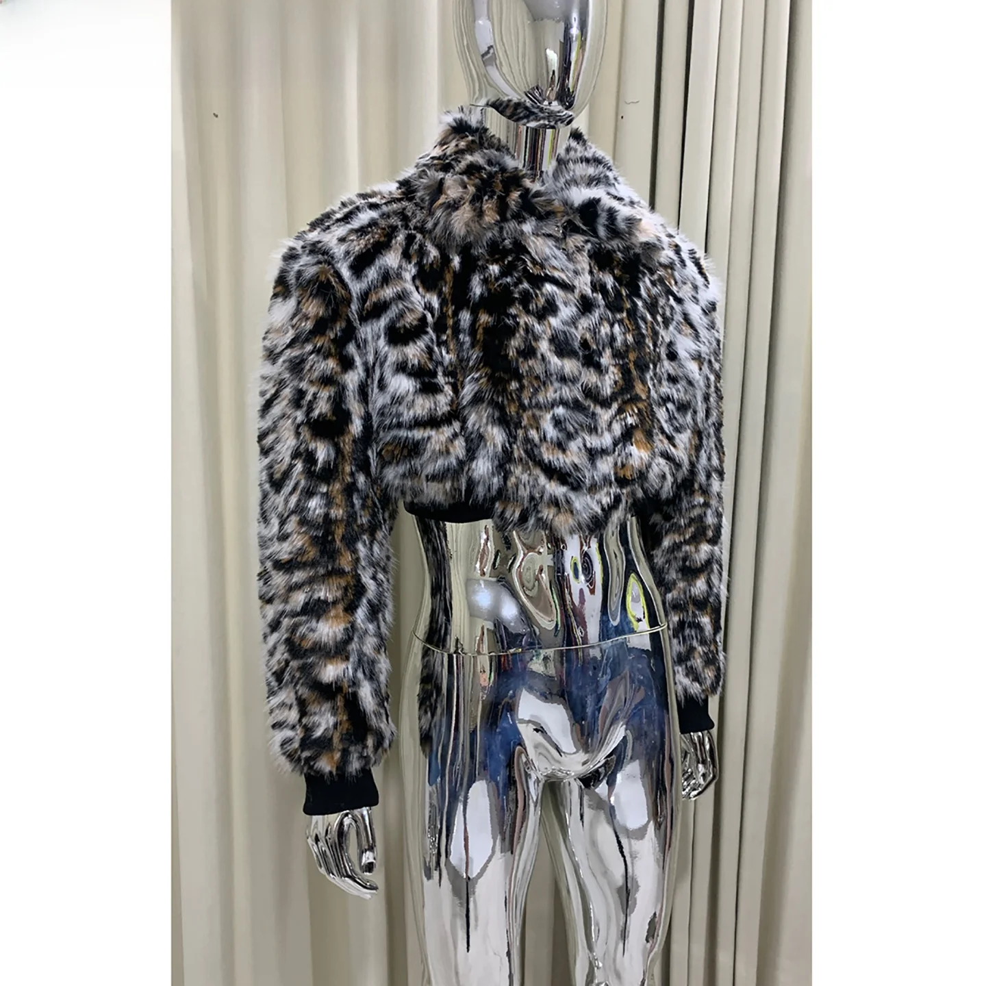 Nerazzurri Men's Short Fur Jacket  Collarless Eco-friendly Leather Coat Casual Style Zipper Closure Long Sleeve Coat