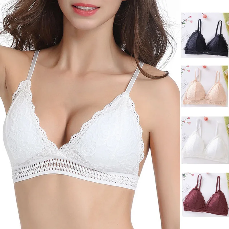 

3pcs Womens Sport Bra Girls Lace Triangle Cup Underwear Female Breathable Sexy No Steel Ring Bras French Style Fashion Brassiere