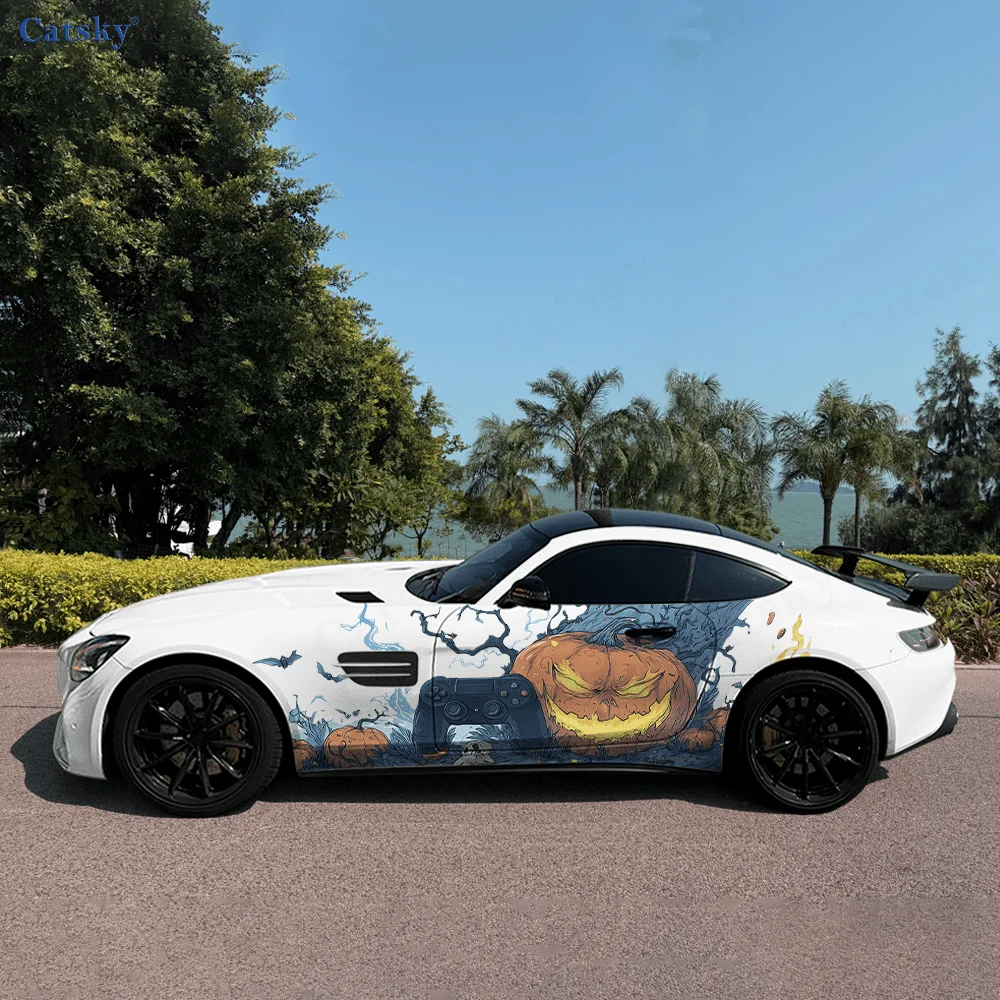 

Злая тыква, игровая консоль, автомобильная виниловая наклейка, самоклеящаяся наклейка из ПВХ, подходит для грузовиков, внедорожников, декор, автоаксессуары, подарок