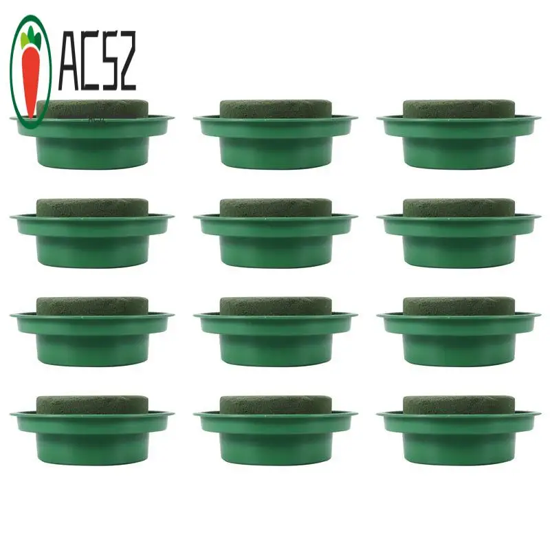 

AC52-Набор цветочных композиций своими руками, зеленая круглая влажная цветочная пена, цветы для свадебного прохода, украшение для вечеринки (цветочная пена с чашей, 12 шт.