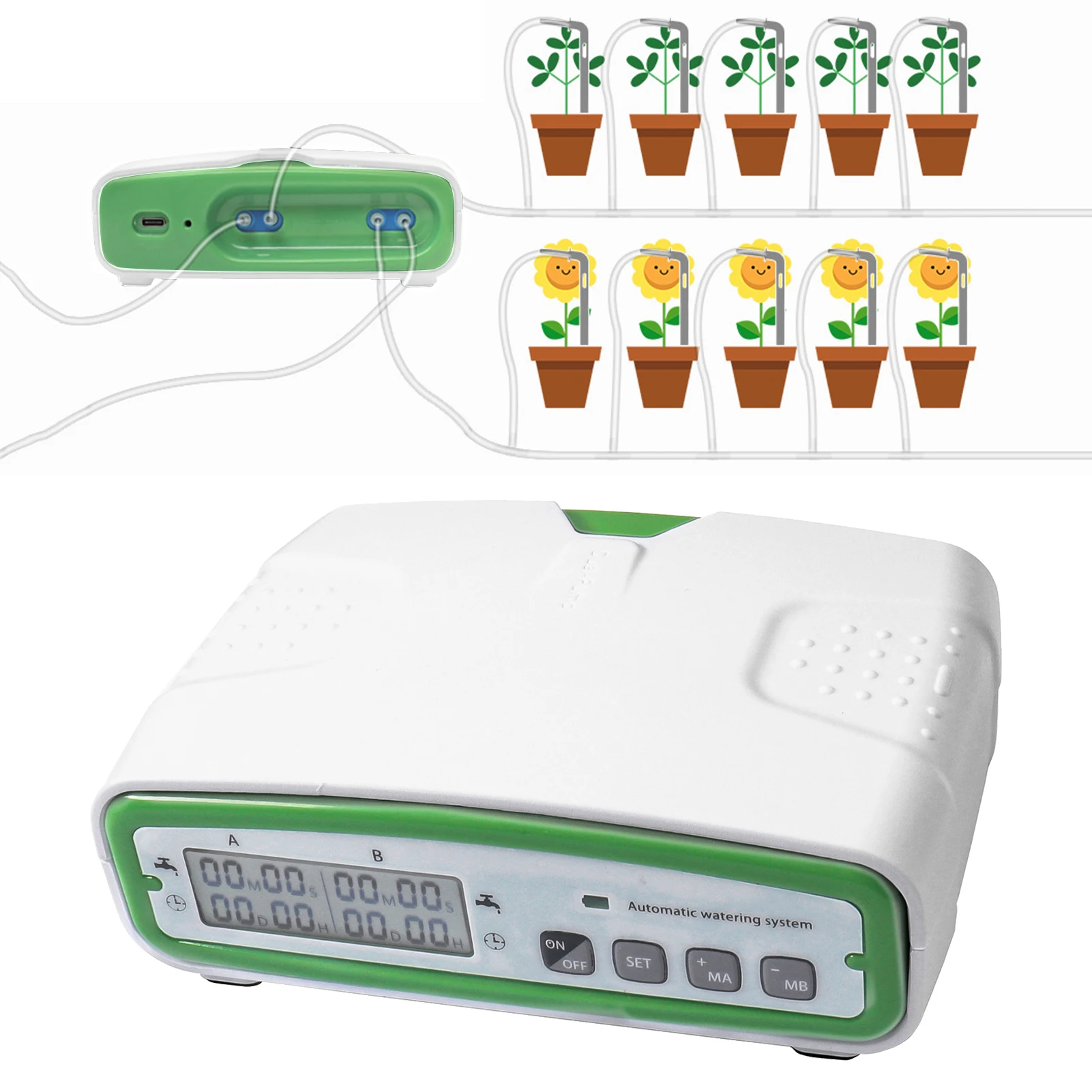 Automatic Double Pump Watering System Irrigation Kit with 30Day Programmable Water Timer for Indoor Garden Greenhouse Hydroponic