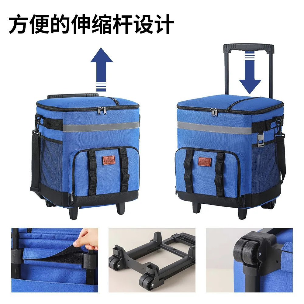 PEVA Leakproof Trolley Cooler Bag Large Capacity Rolling Insulated Ice Bag for Camping Picnic Beer Food