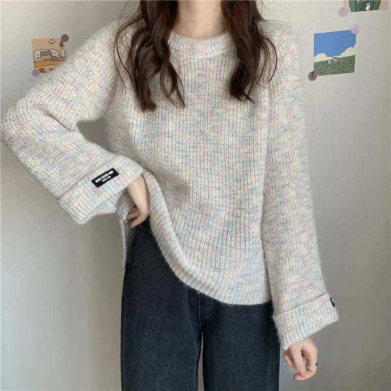 Fashion Solid Color Soft and Waxy Spring Autumn Sweaters 2022 New Long Sleeve All-match O-collar Color Matching Knitting Top