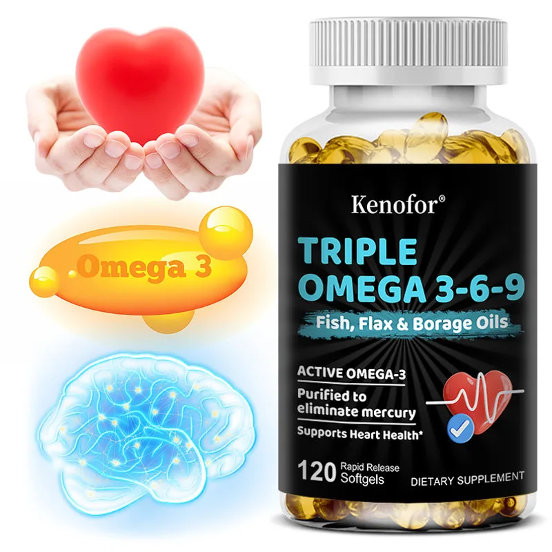 Cápsulas Blandas de Omega 3 6 9, Aceite de Pescado, Linaza y Borraja, Apoyo para la Concentración Cerebral, Comodidad Ocular, Bienestar Articular y Cardiovascular, Equilibrio Inmunológico