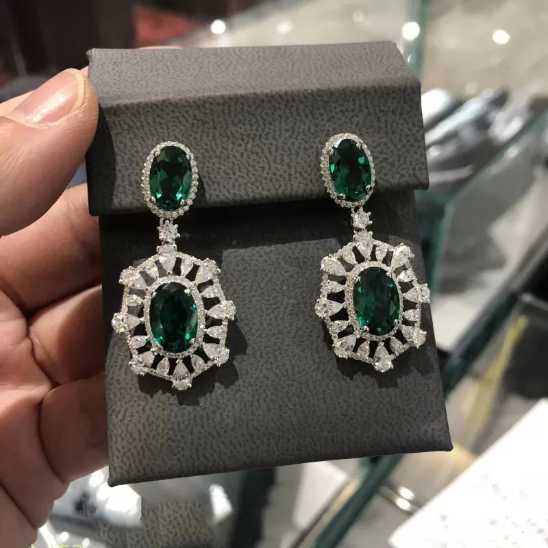 Grandmother Green Zircon Earrings Female 2024 Winter Vintage Noble Banquet Jewelry Accessories Mom's Gift B2642