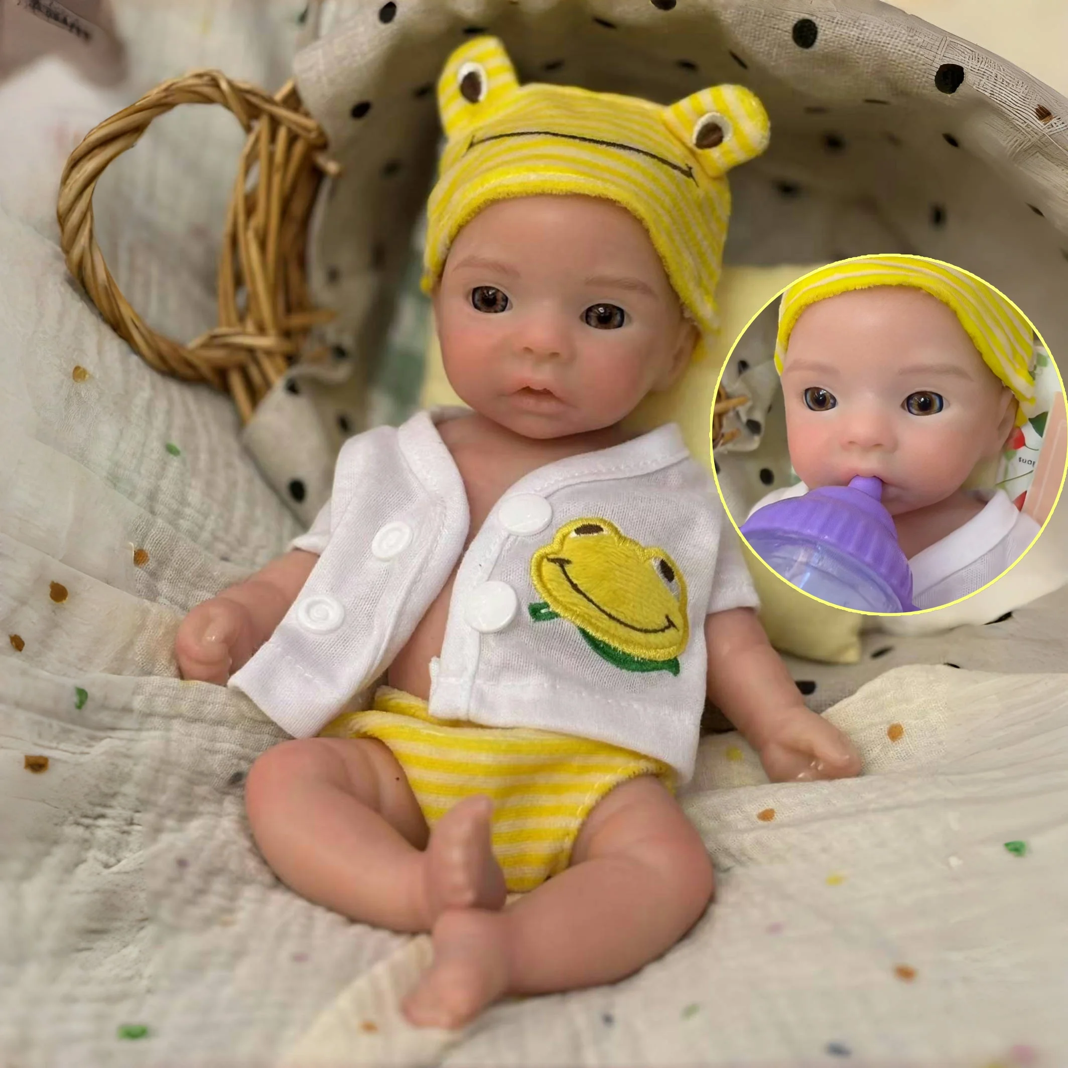 

10inch Silicone Reborn Doll Lifelike Painted Newborn Baby Girl Toy with Open Mouth Waterproof Reborn Bebe Doll for Collectors