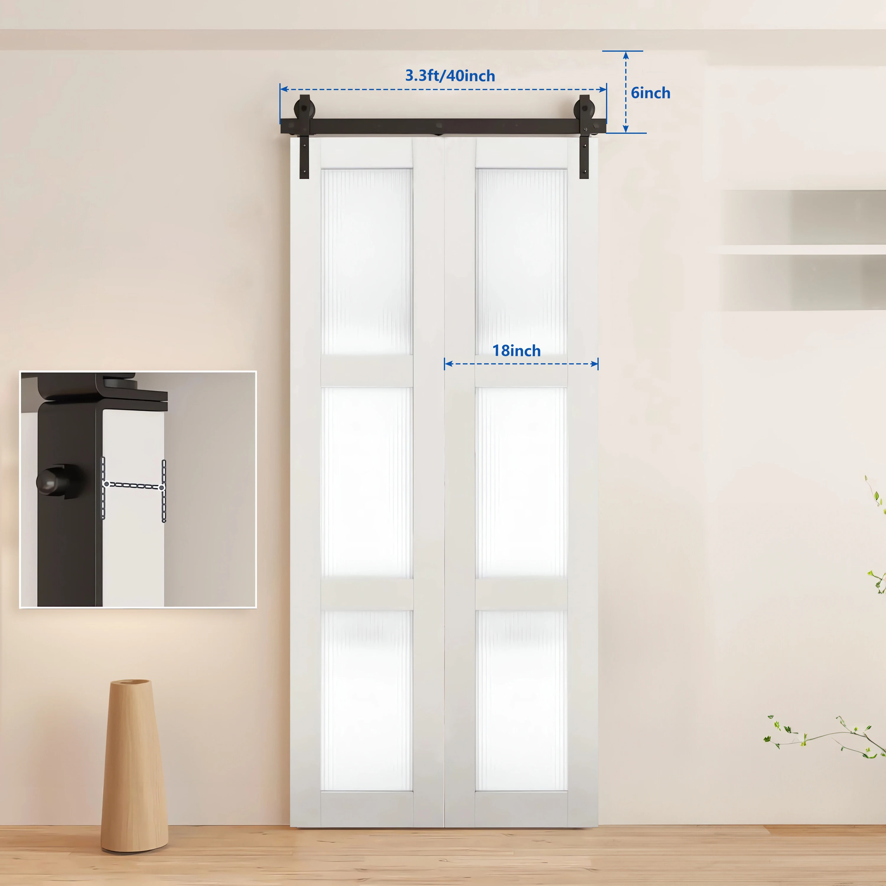 

40" Bi-Folding Sliding Barn Door Hardware Kit for 2 Doors,Smoothly&Quietly,Black Track J Shape Roller-[Doors not Included]