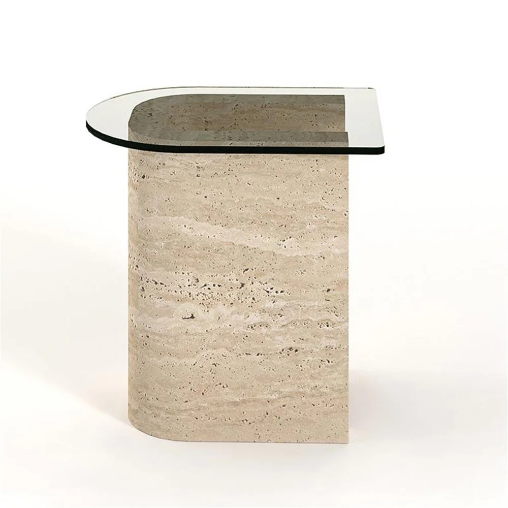 Household concrete texture natural stone bedside table tempered glass countertop small side table