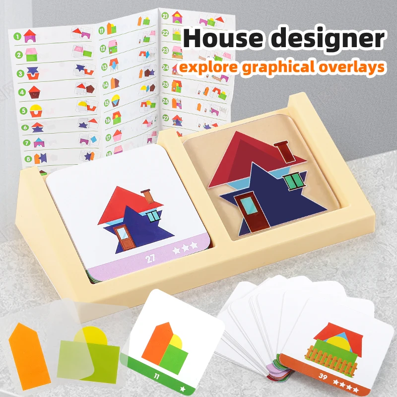

Geometric House Designer Toys for Kidsren to Assemble Puzzles to Exercise Logical Thinking Ability, Family Interactive Board Games, Geometric Logical Thinking Building Block House Board Games, Space Brain Training