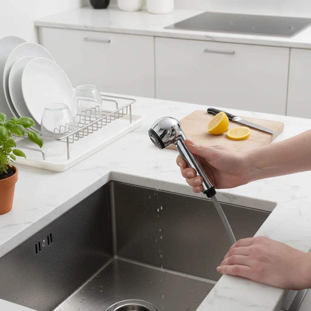 النمط الأوروبي المطبخ سحب رأس رشاش مع فقاعة وأوضاع المطر وظائف ABS كروم صنبور فوهة أدوات المطبخ المنزلية