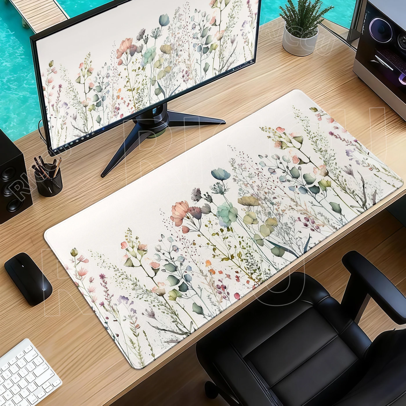 XXL Bohemian-Style Blumenmuster Kunst-Mauspad Computer Laptop Tastatur Mausunterlage Großes PC Desktop Erweitertes Pad Gamer-Zubehör
