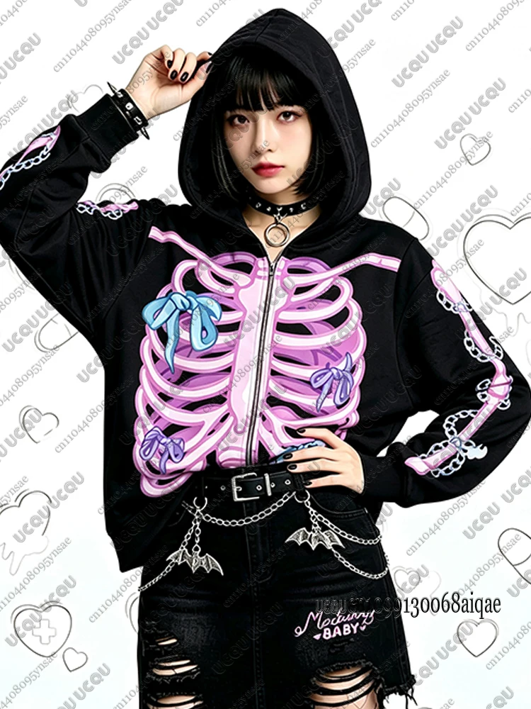2026 Herbst Winter Gothic Kawaii Halloween Hoodies für Damen, modische dunkle Reißverschluss-Hoodies, Outdoor-Mäntel, Kawaii Hoodies für Mädchen – Detail 14