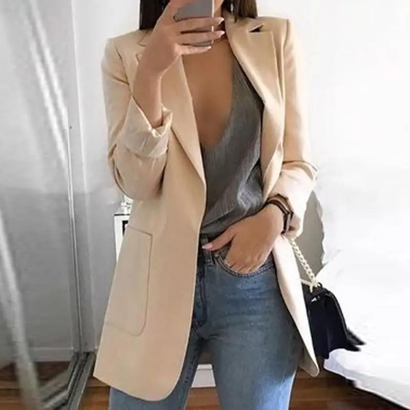 캐주얼 여성 정장 가을 체크무늬 스트리트 슬림핏 롱 슬리브 디테일 단색 비즈니스웨어 젊은 여성용