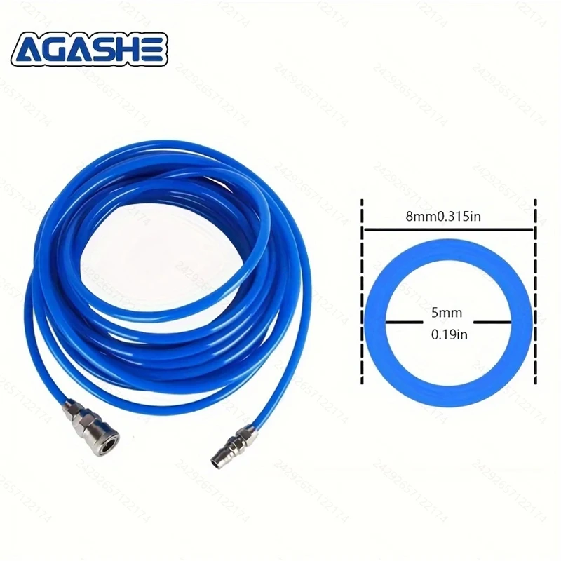 خرطوم ضاغط الهواء AGASEH - خرطوم PU معزز مرن بطول 10/20/30 متر مع تركيبات، مقيدات الانحناء، قارنة توصيل سريعة صناعية وP