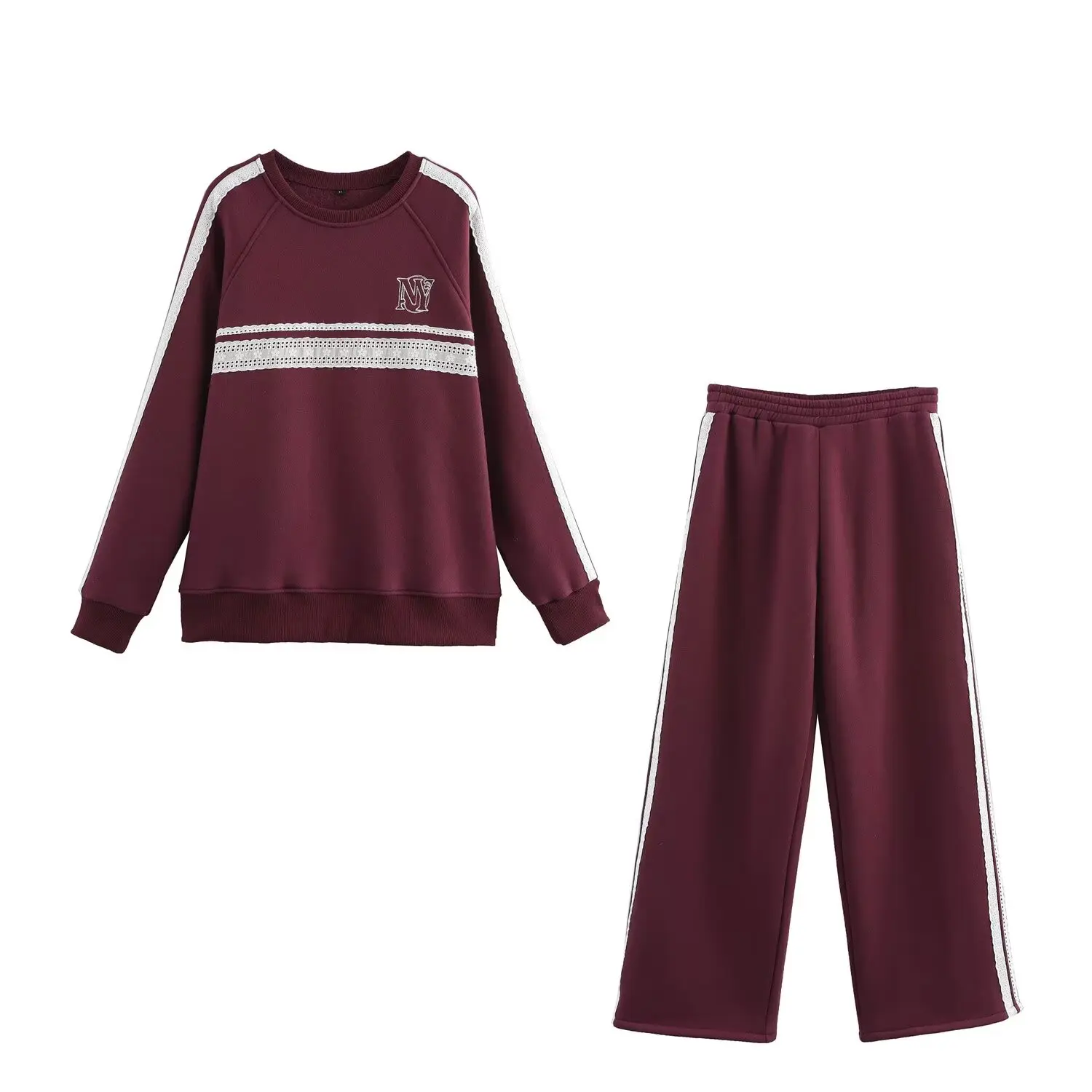 

DiYiG WOMAN 2025 Spring New Fashion Lazy Wind Flower Trim Flannel Sweater Elastic Waist Casual Straight Pants suit Mujer