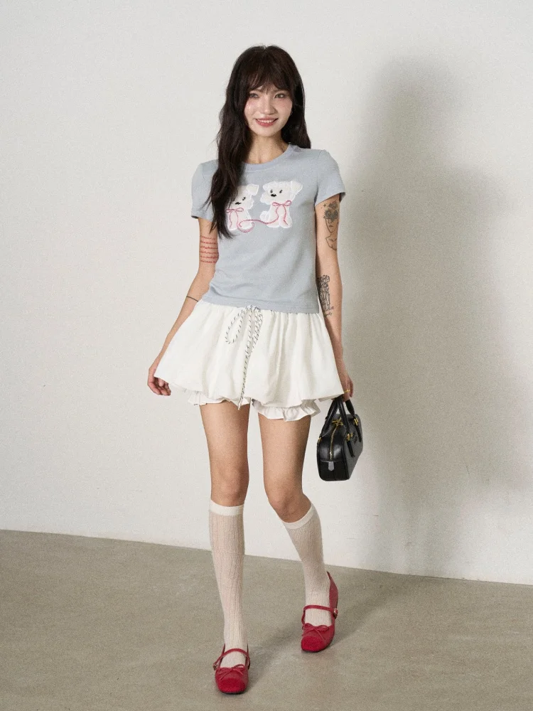 

Summer Women's A-Line Skirt Pants Floral Design Mid-Waist Stand Fit Korean Sle ort Skirt with Inner