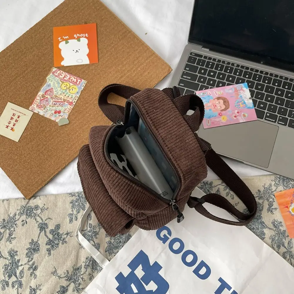 

Fashion Soulder Bag Corduroy Backpack Rucksack Commute School Bags Solid Color Large Capacity Student Bookbags Female Women