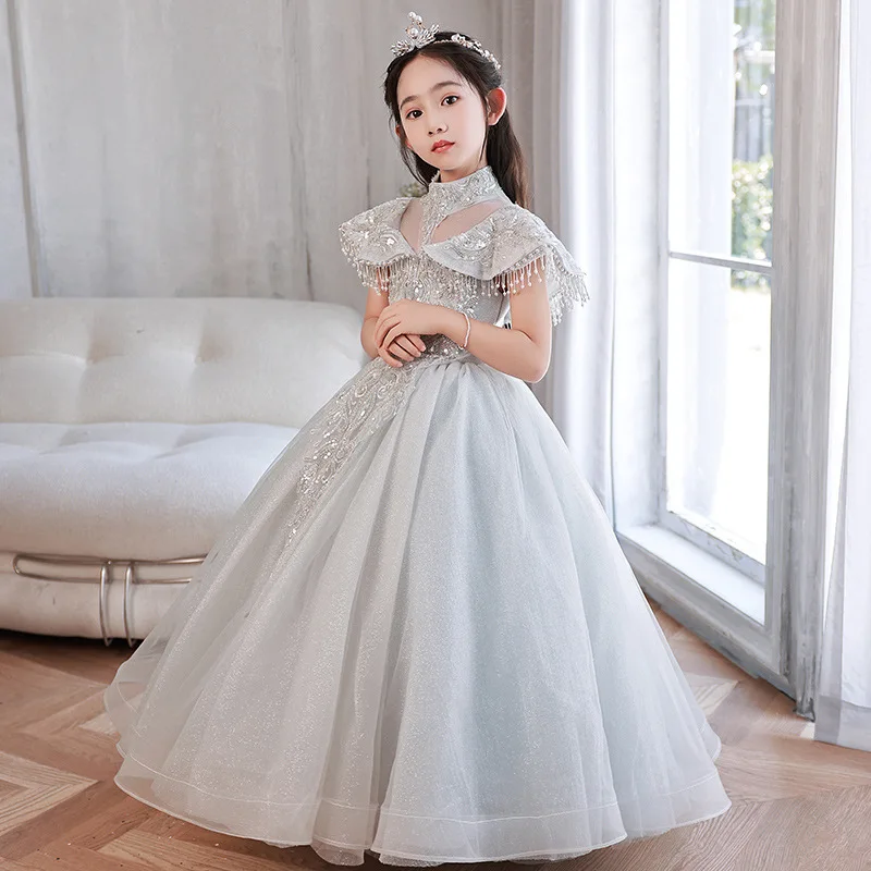 Luxurious Sequins Embroidery Girls Dress for Party Wedding Formal Children Princess Pageant Gown Beading Kids Dresses clothing