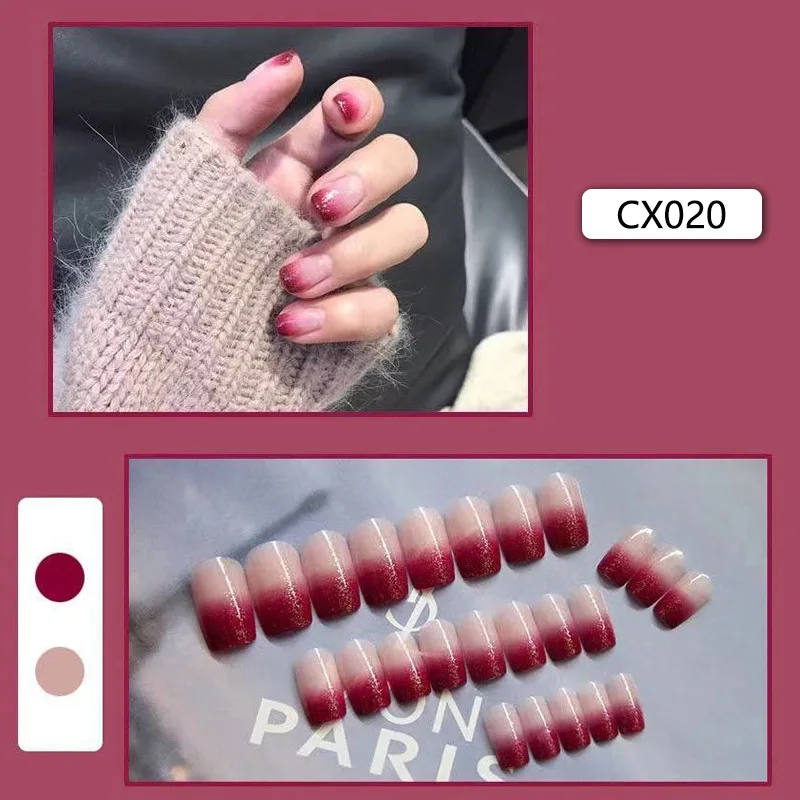 24 stks/set Eenvoudige Ultradunne Geen Sporen Lijm Druk op Nagels Franse Dragen Kunstnagels Verwijderbare Nep Nagel Tip Zoete Effen Kleur