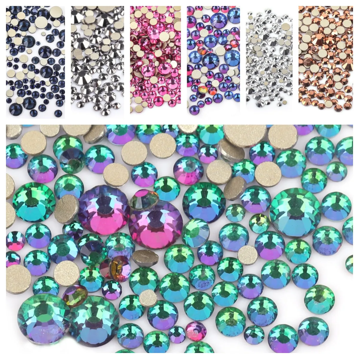 SS3~SS30 Gold FlatBack Top Quality Crystal Non Hotfix Nail art Rhinestone Super Bright Glass Strass 3D Nail Art Decoration